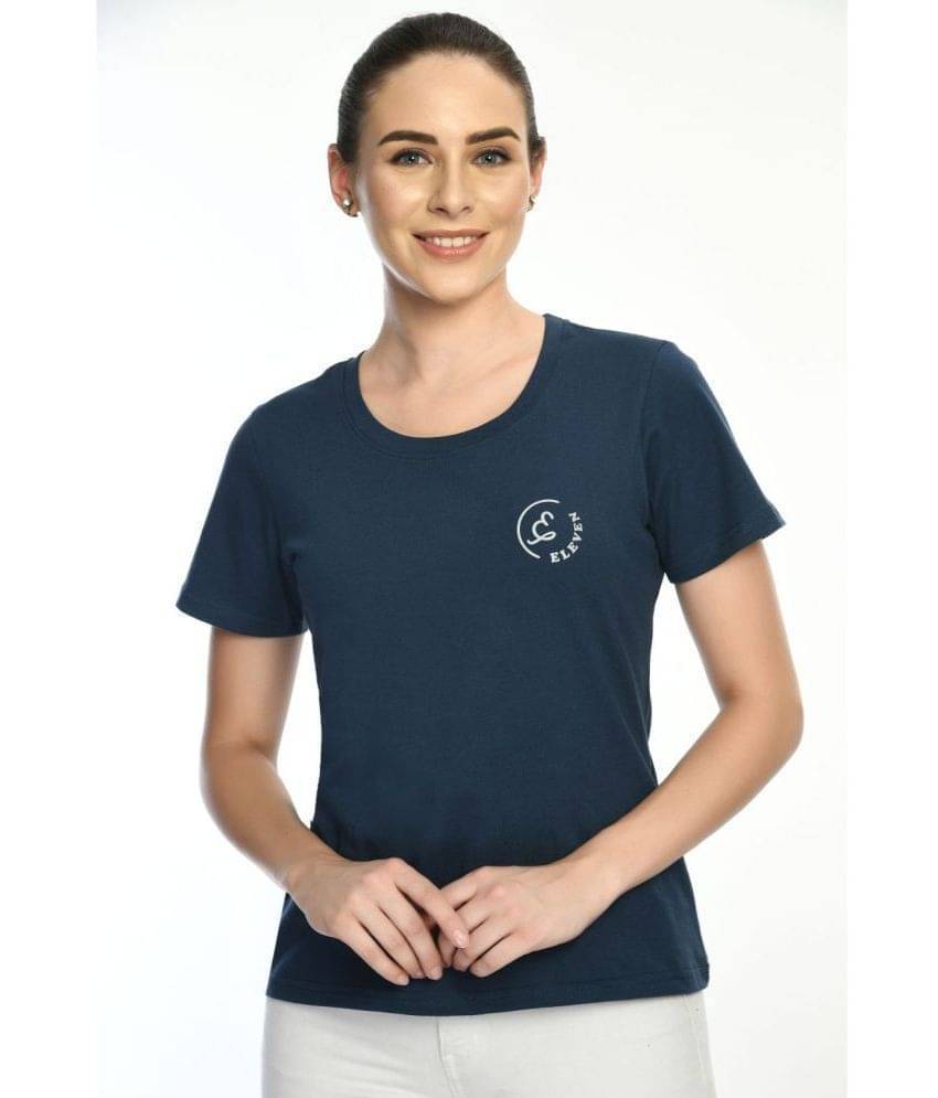     			Eleven Women Cotton Solid Regular Fit Round Neck T-Shirt ( Navy )