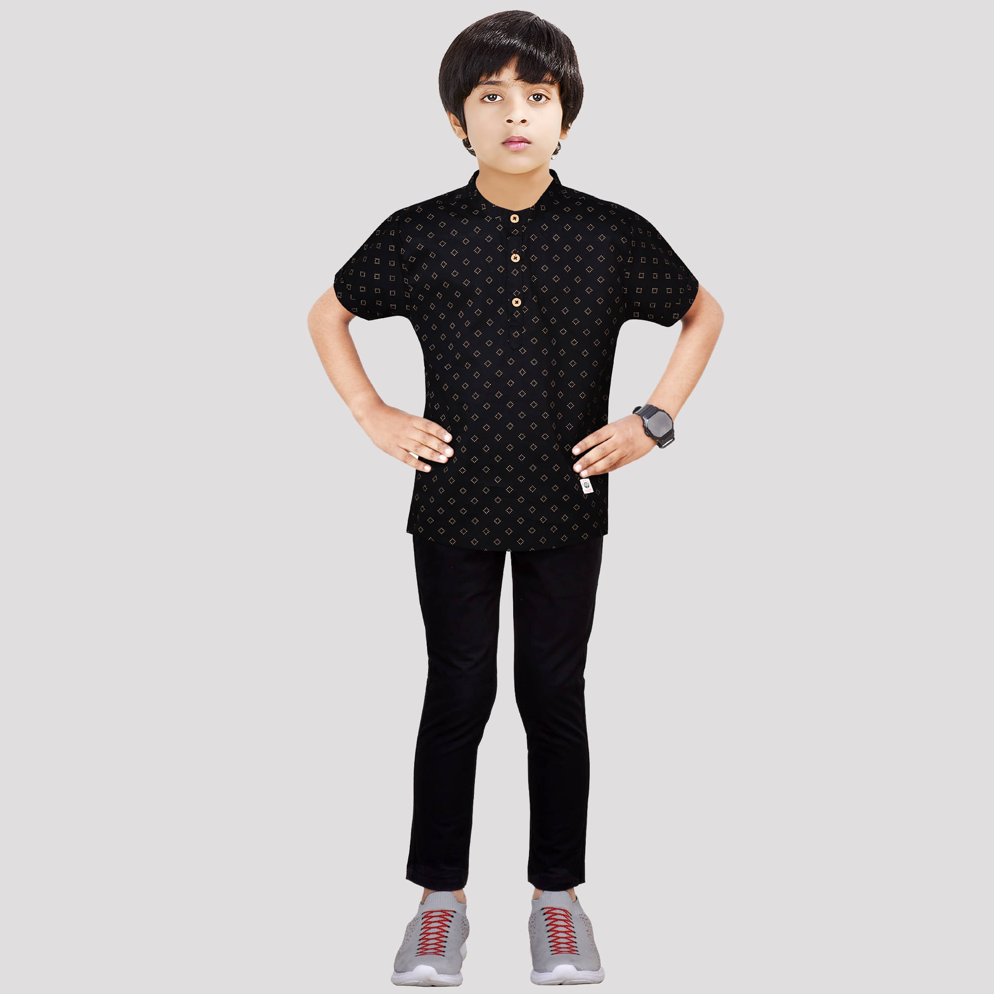Made In The Shade Pack of 1 Boys Cotton Shirt & Pants Set ( Black ) Made In The Shade Pack of 1 Boys Cotton Shirt & Pants Set ( Black )