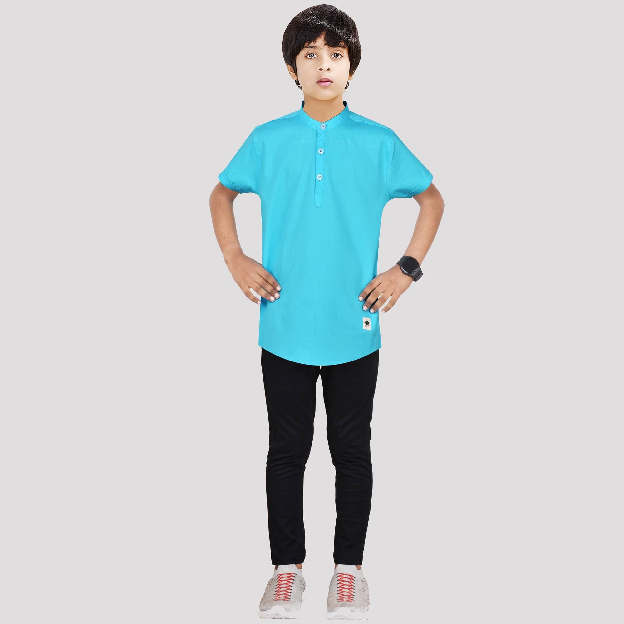 Made In The Shade Pack of 1 Boys Cotton Shirt & Pants Set ( Turquoise )     			Made In The Shade Pack of 1 Boys Cotton Shirt & Pants Set ( Turquoise )