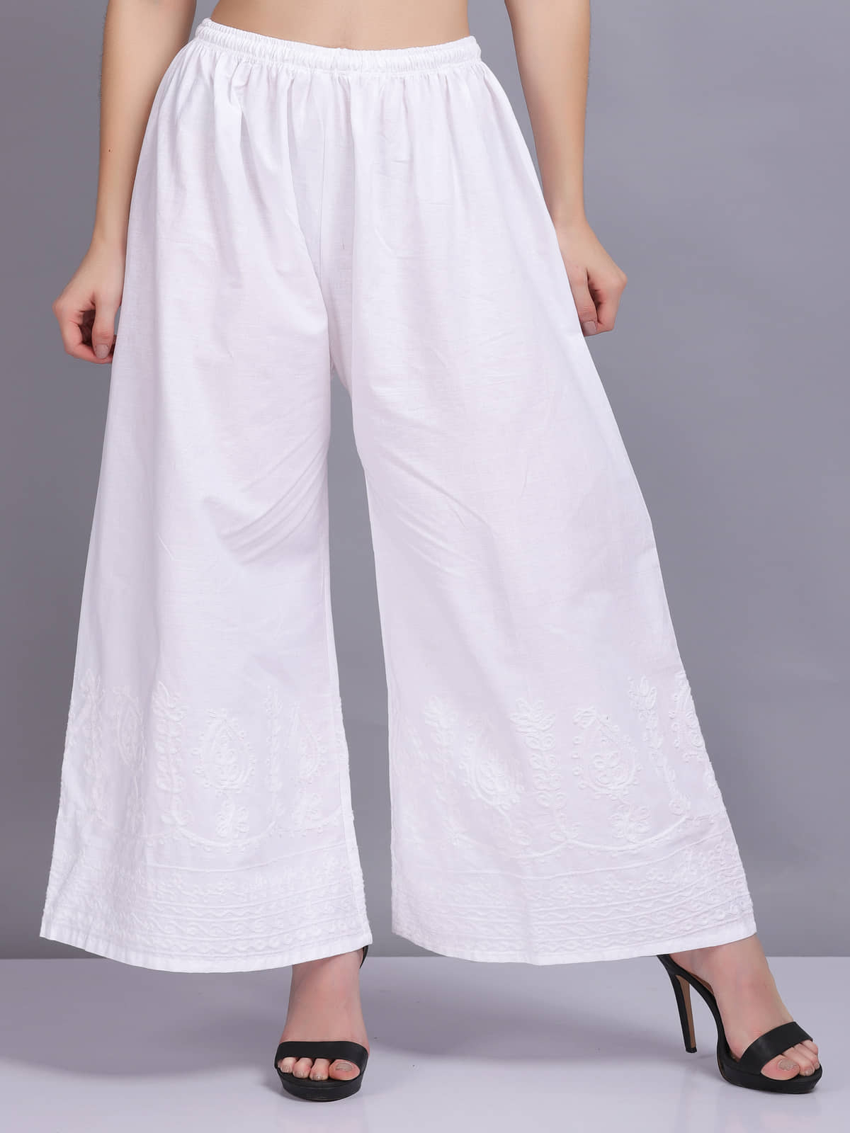 Aadrika - White Cotton Blend Flared Women's Palazzos ( Pack of 1 )