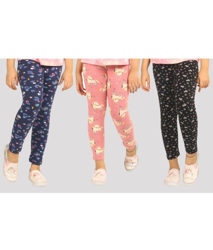     			Ariel Pack of 3 Girls Cotton Leggings ( Black )