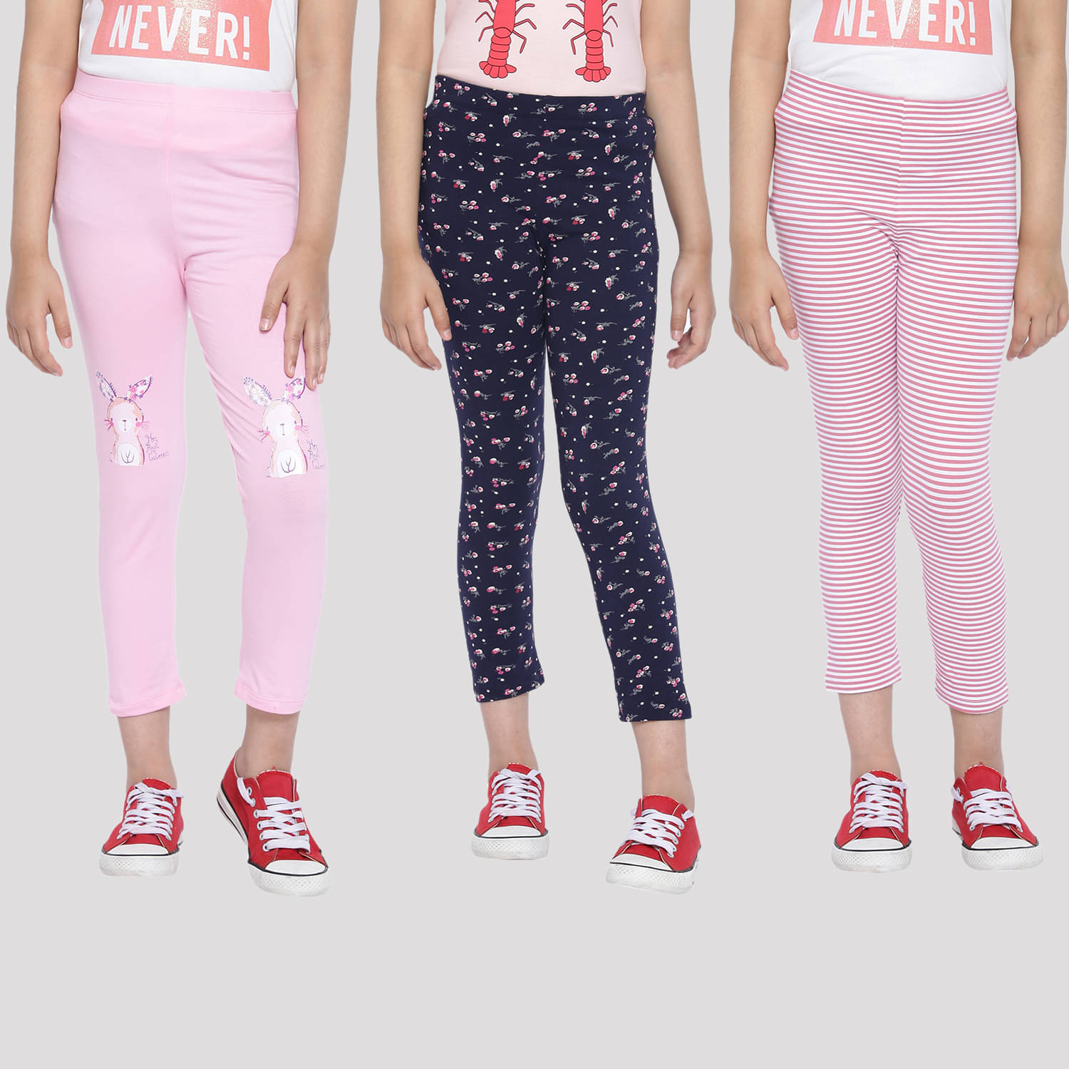     			Ariel Pack of 3 Girls Cotton Leggings ( Light Pink )