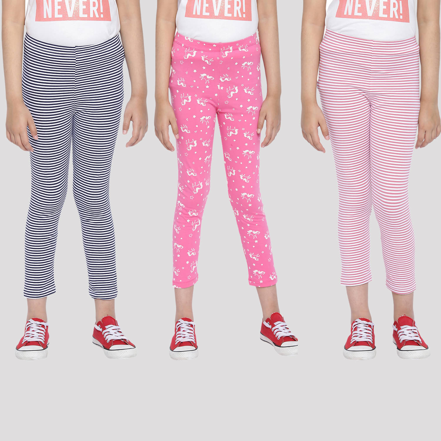     			Ariel Pack of 3 Girls Cotton Leggings ( Pink )