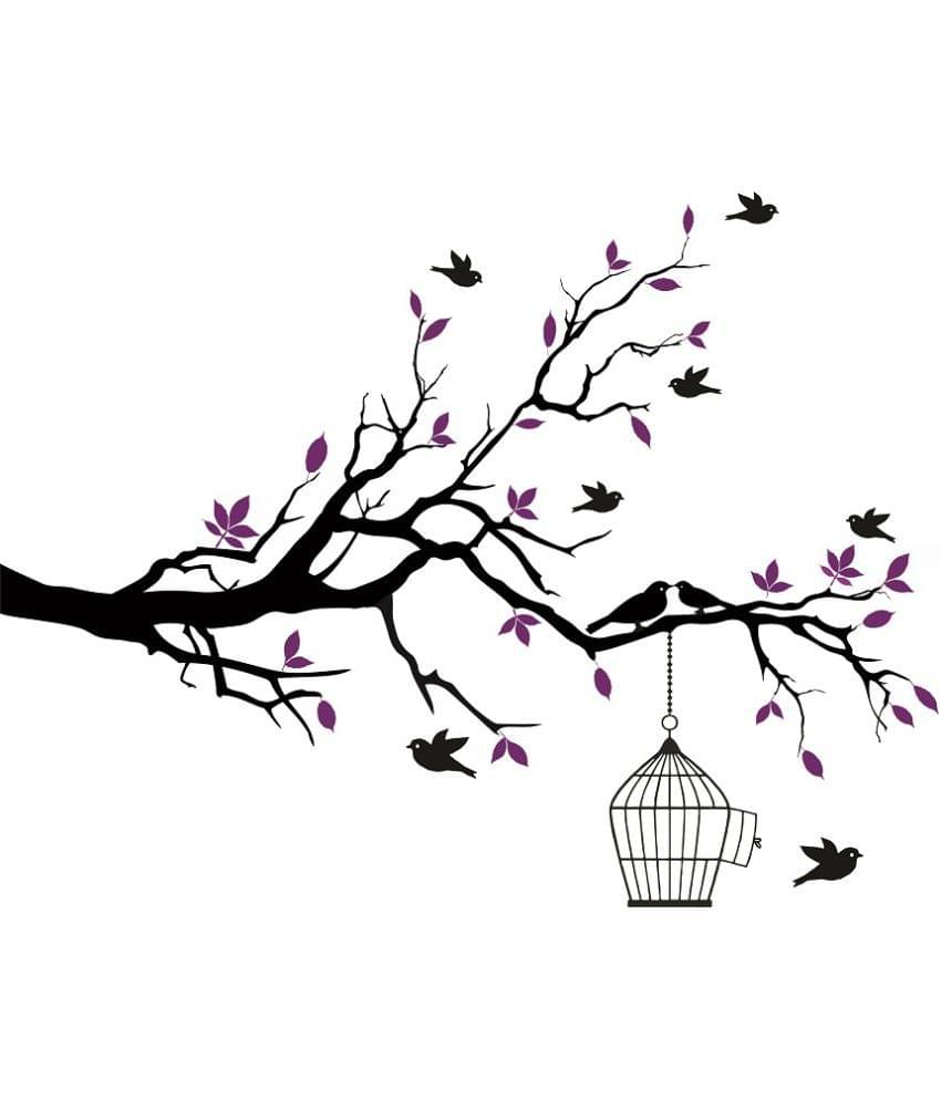 Asmi Collection Stickers Black Branches Purple Leaves Birds Wall Sticker ( 125 x 155 cms ) Asmi Collection Stickers Black Branches Purple Leaves Birds Wall Sticker ( 125 x 155 cms )