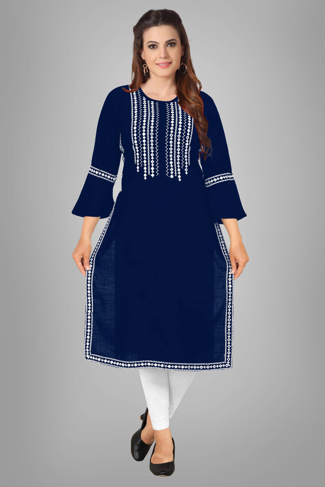 Kapadia - Navy Blue Rayon Women's Straight Kurti ( Pack of 1 ) - Kurtis, Tunics | Buy online on ZillyBuy