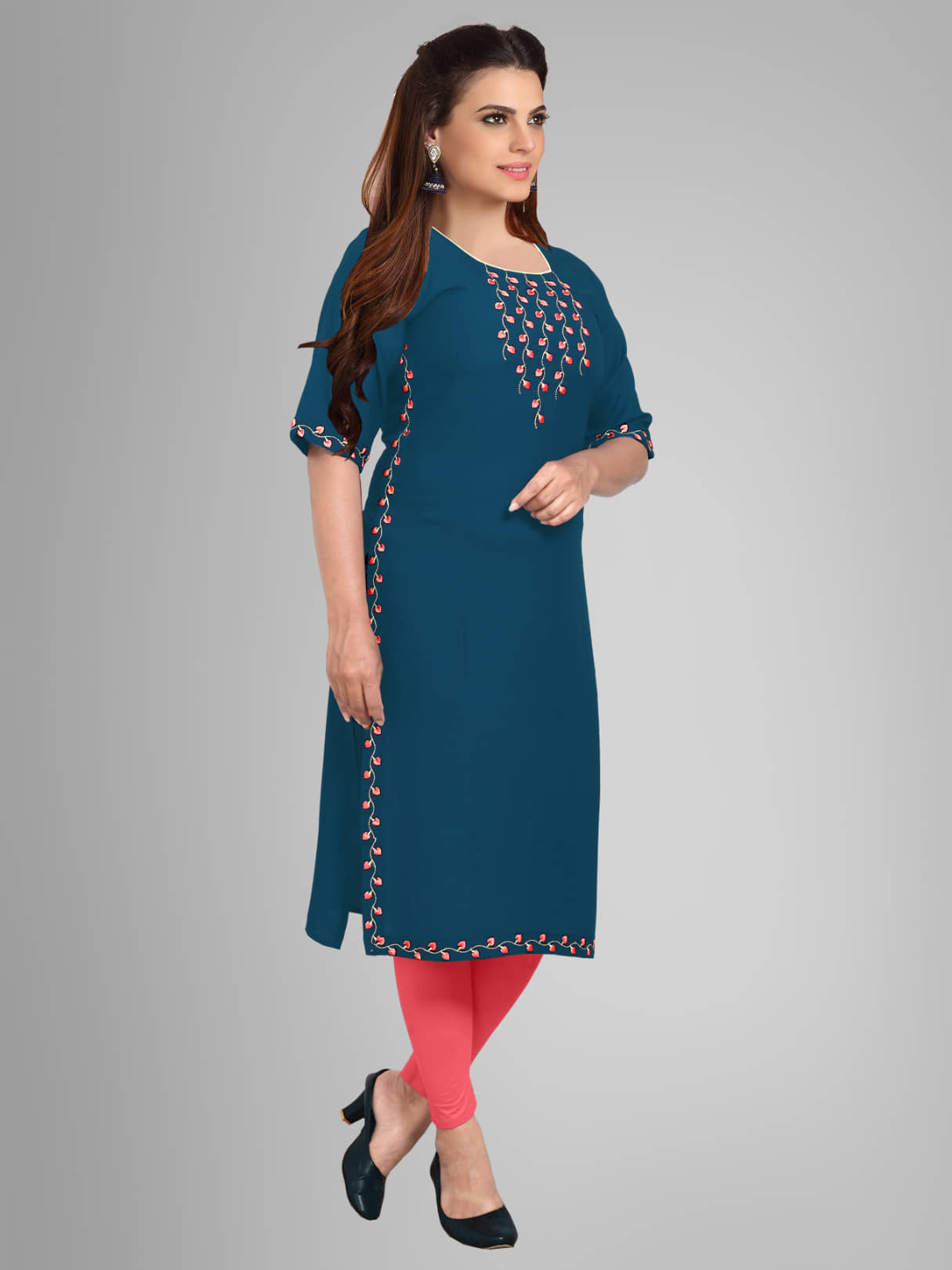 Kapadia - Teal Rayon Women's Straight Kurti ( Pack of 1 ) - Kurtis, Tunics | Buy online on ZillyBuy