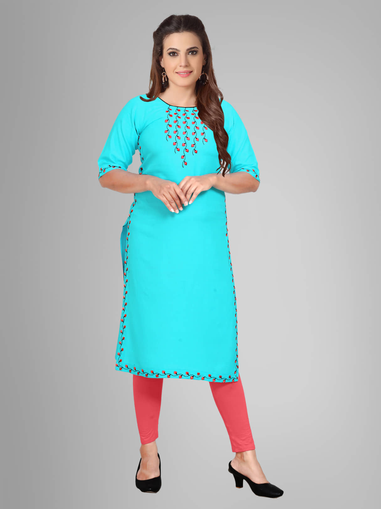 Kapadia - Turquoise Rayon Women's Straight Kurti ( Pack of 1 ) - Kurtis, Tunics | Buy online on ZillyBuy
