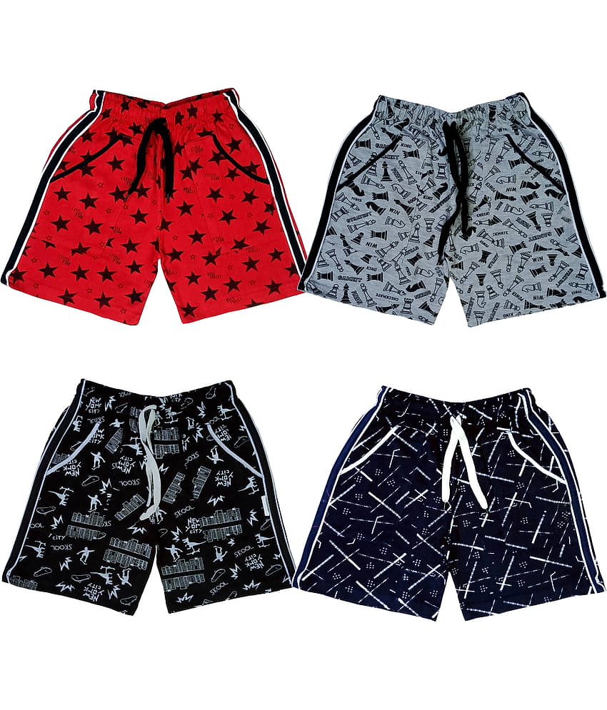 atlans Pack of 4 Cotton Blend Shorts For Boys ( Red )