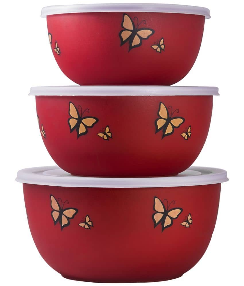 Kitchen Zest - Red Steel Food Container ( Pack of 3 )