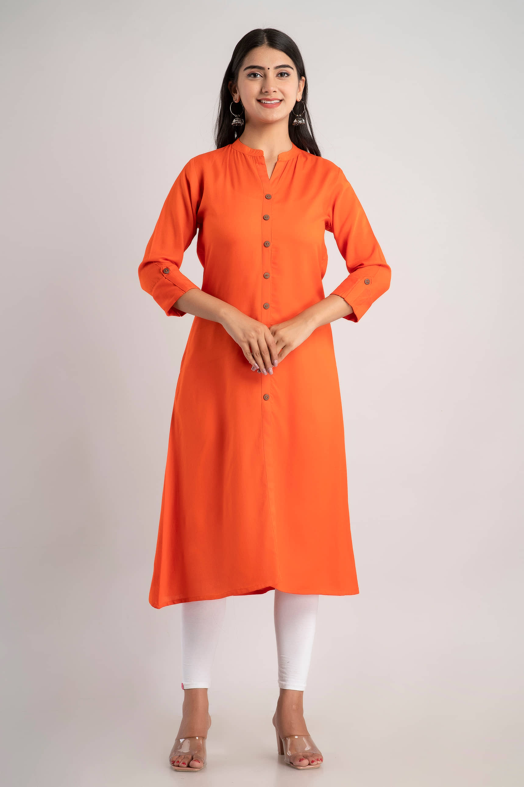 MAUKA - Orange Rayon Women's Straight Kurti ( Pack of 1 ) - Kurtis, Tunics | Buy online on ZillyBuy