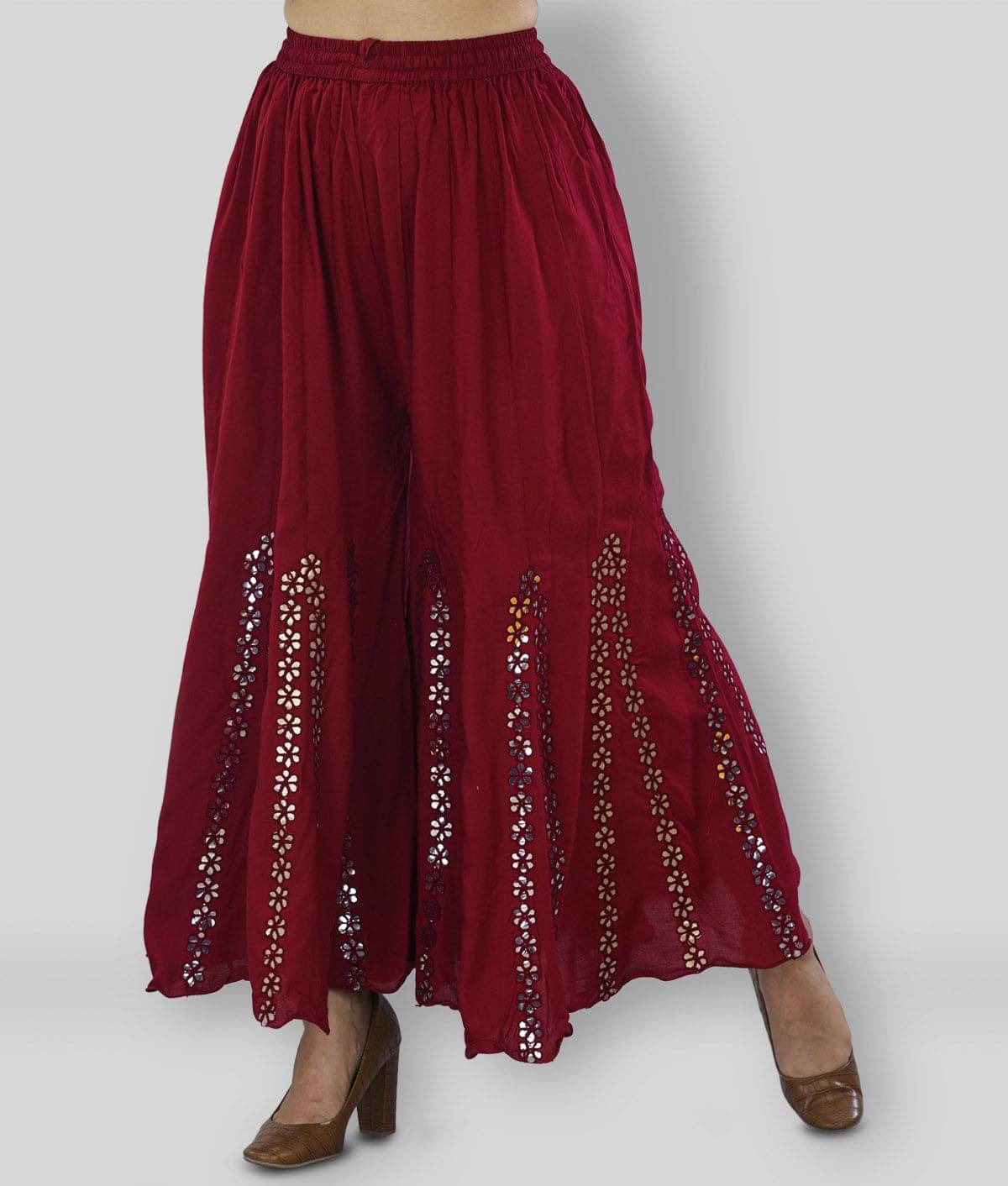 OMAYA - Maroon Rayon Flared Women's Palazzos ( Pack of 1 )     			OMAYA - Maroon Rayon Flared Women's Palazzos ( Pack of 1 )