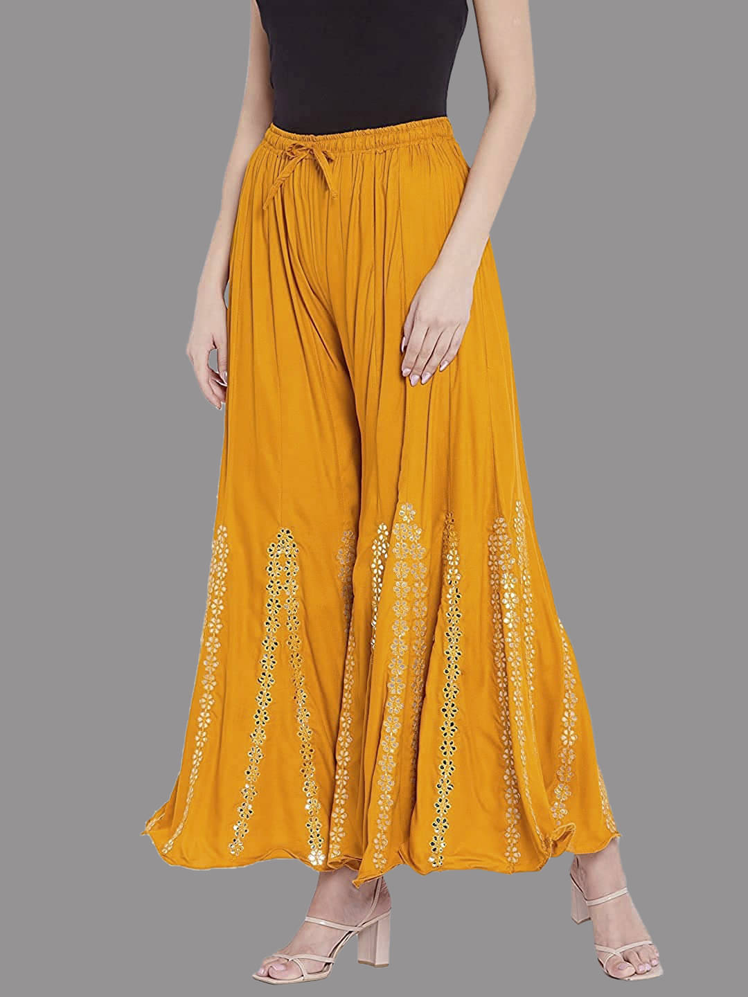     			OMAYA - Mustard Rayon Flared Women's Palazzos ( Pack of 1 )