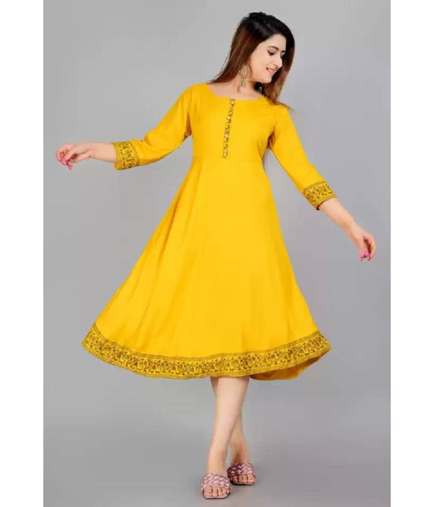SIPET - Yellow Rayon Women's Flared Kurti ( Pack of 1 ) SIPET - Yellow Rayon Women's Flared Kurti ( Pack of 1 )