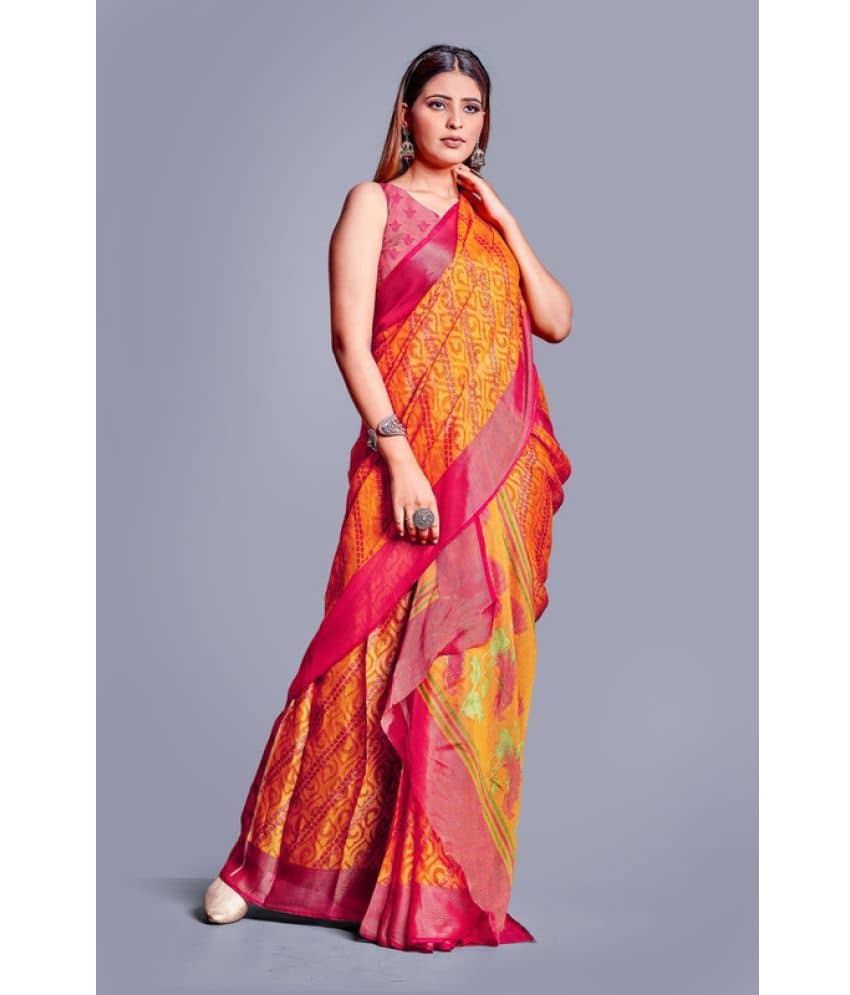 Sanwariya Silks Brasso Embellished Saree With Unstitched Blouse Piece ( Yellow ) - Sarees | Buy online on ZillyBuy