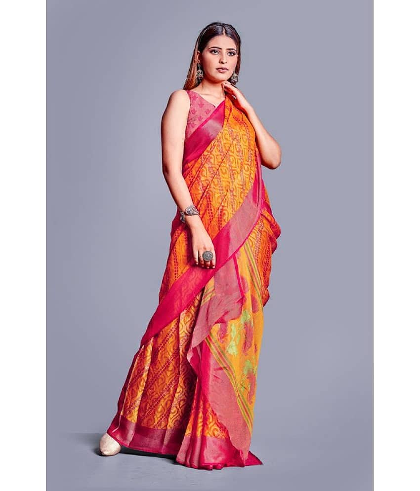Sanwariya Silks Brasso Embellished Saree With Unstitched Blouse Piece ( Yellow ) - Sarees | Buy online on ZillyBuy