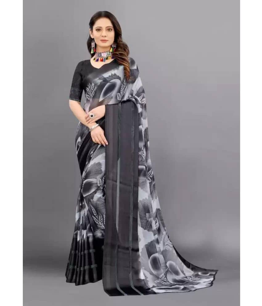 Sitanjali Georgette Printed Saree With Unstitched Blouse Piece ( Black ) - Sarees | Buy online on ZillyBuy