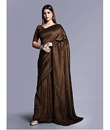 Sitanjali Georgette Solid Saree With Unstitched Blouse Piece ( Brown )