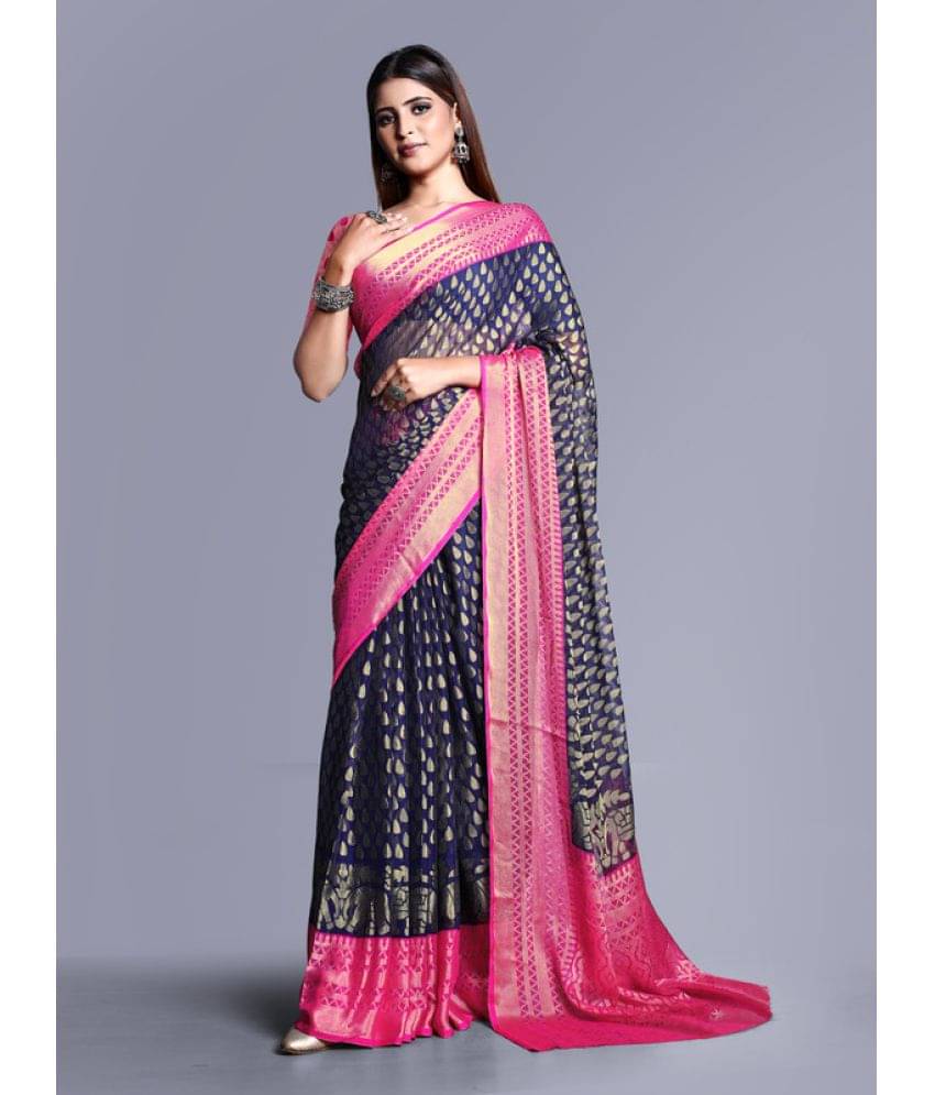 Sitanjali Brasso Embellished Saree With Unstitched Blouse Piece ( Navy Blue ) Sitanjali Brasso Embellished Saree With Unstitched Blouse Piece ( Navy Blue )