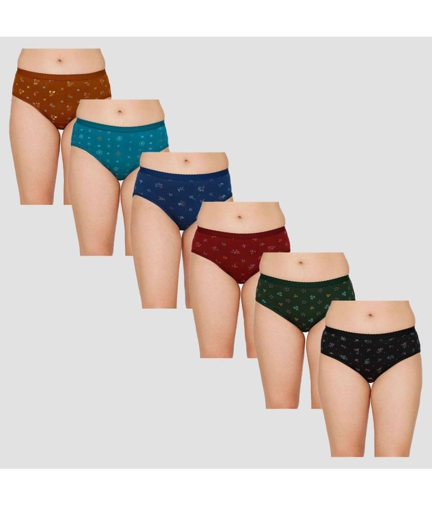 Sleazy - Multi Color Cotton Printed Women's Hipster ( Pack of 6 ) Sleazy - Multi Color Cotton Printed Women's Hipster ( Pack of 6 )