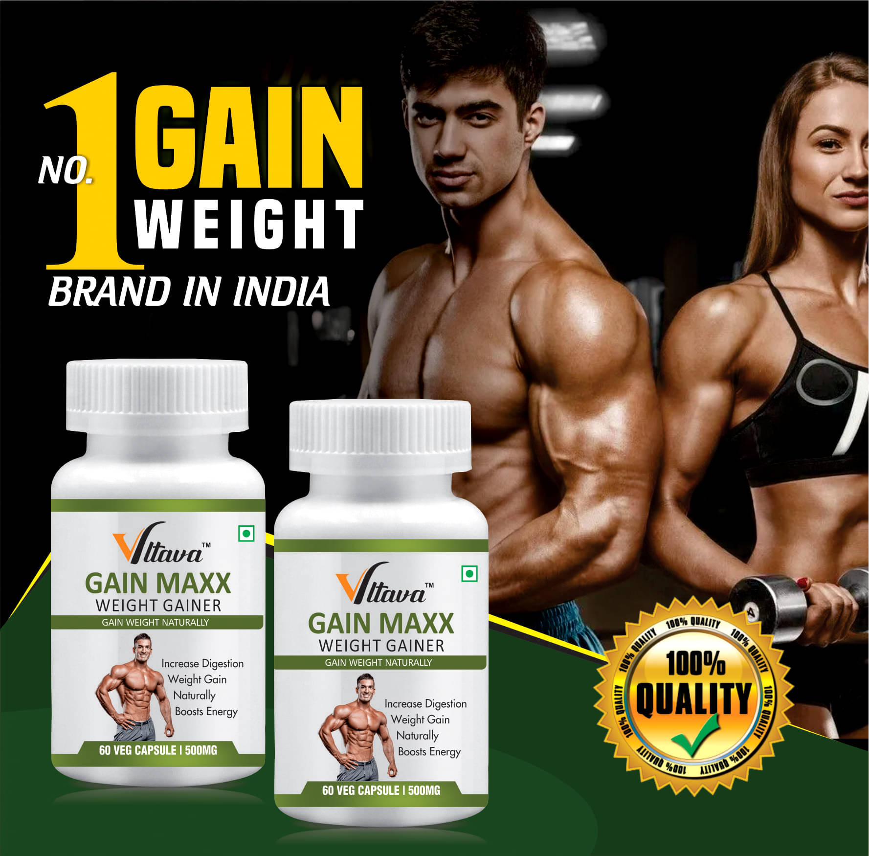 Vltava GAIN MAXX Weight Gainer Capsules Supplement for Increase Appetite & Promote Weight Gain 100% Natural 120 mg Unflavoured Pack of 2 Vltava GAIN MAXX Weight Gainer Capsules Supplement for Increase Appetite & Promote Weight Gain 100% Natural 120 mg Unflavoured Pack of 2