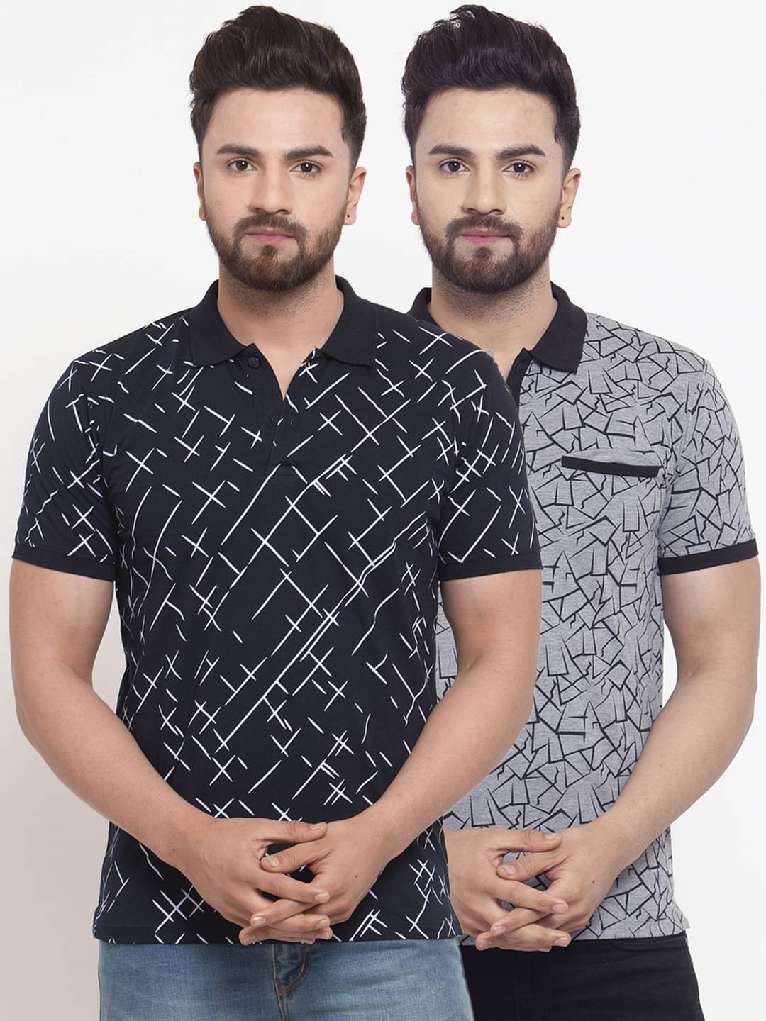 Wild West Pack of 2 Cotton Blend Regular Fit Printed Half Sleeves Men's Polo T Shirt ( Multicolor ) Wild West Pack of 2 Cotton Blend Regular Fit Printed Half Sleeves Men's Polo T Shirt ( Multicolor )