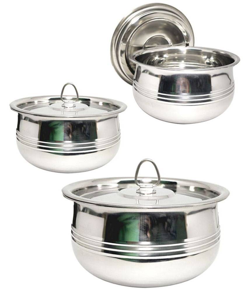     			bartan hub - Stainless Steel Storage Bowl 500 mL ( Set of 3 )