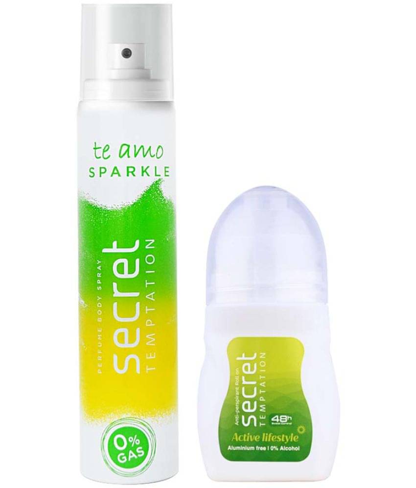 Secret temptation Active Lifestyle Roll-on 50ml & Spakle Body Spary 120ml, Combo Pack of 2 for Women Secret temptation Active Lifestyle Roll-on 50ml & Spakle Body Spary 120ml, Combo Pack of 2 for Women