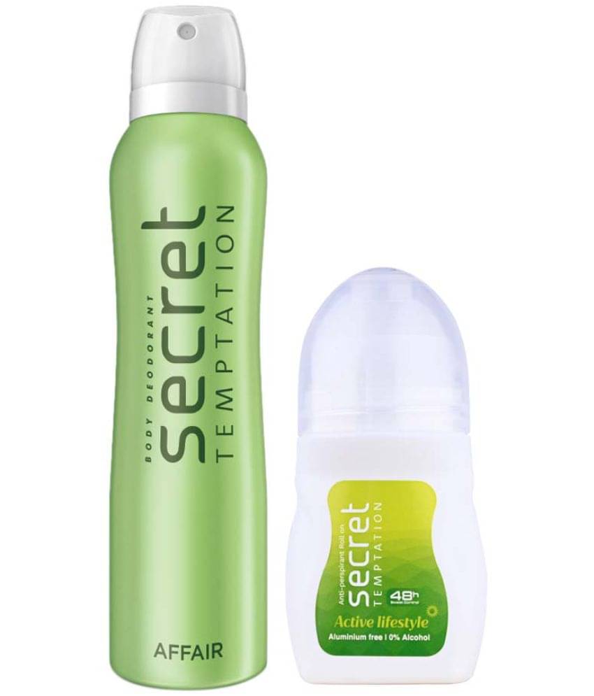 Secret temptation Active Lifestyle Roll-on 50ml & Affair Deodorant 150ml, Combo Pack of 2 for Women Secret temptation Active Lifestyle Roll-on 50ml & Affair Deodorant 150ml, Combo Pack of 2 for Women
