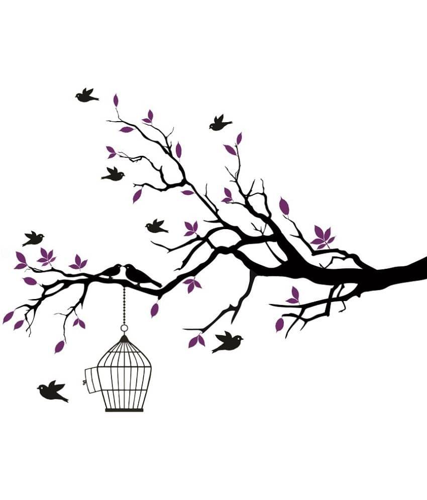 Asmi Collection Stickers Black Branches Purple Leaves and Birds Wall Sticker ( 125 x 155 cms ) Asmi Collection Stickers Black Branches Purple Leaves and Birds Wall Sticker ( 125 x 155 cms )