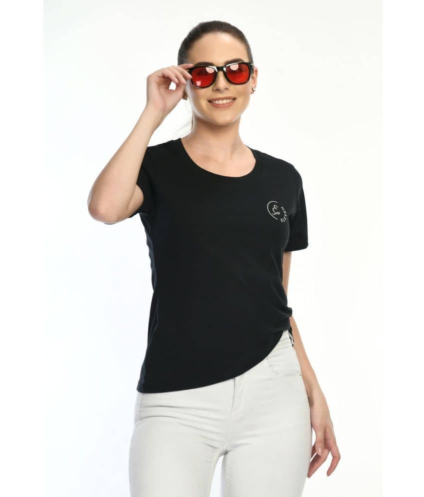 Eleven Women Polyester Solid Regular Fit Round Neck T-Shirt ( Black )