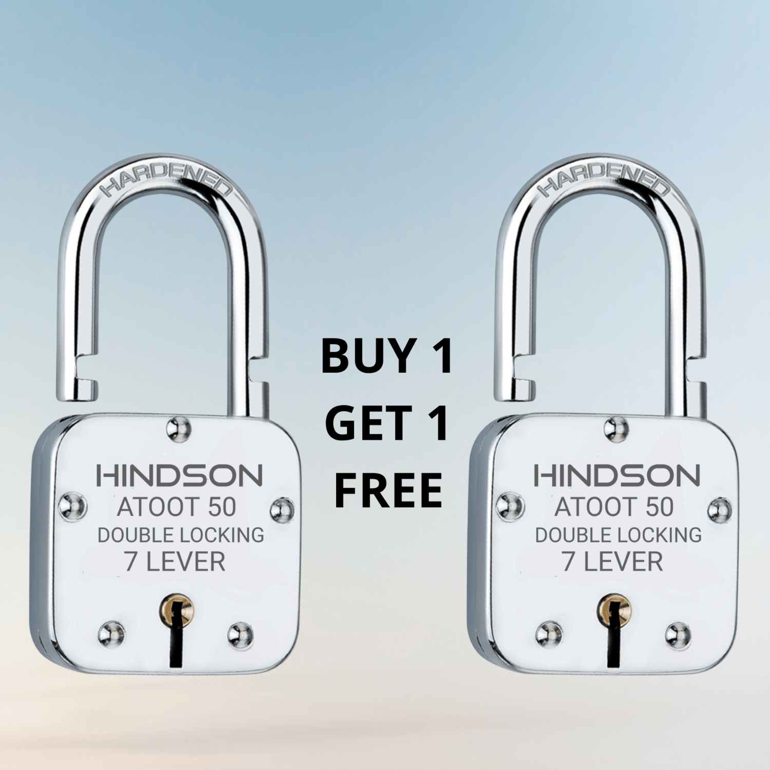 HINDSON Small Lock Atoot 50mm with 3 Key, Link Atoot 50 Steel Double Locking, 7 Lever Padlock for Door, Gate, Shutter ( Finish Silver ) (Atoot 50mm Pack 2)