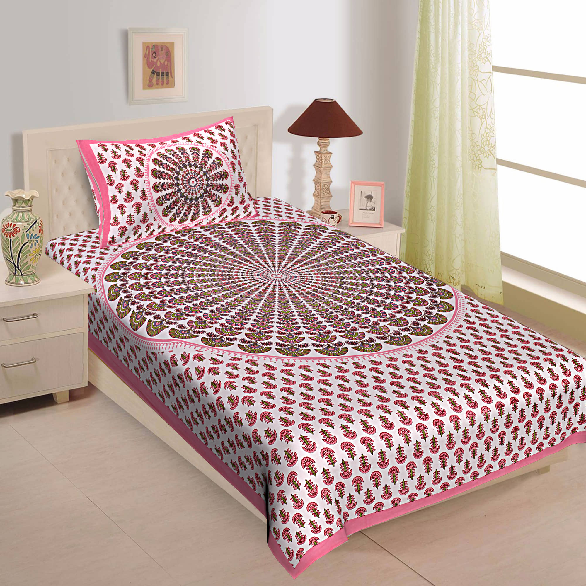 Uniqchoice Cotton Single Bedsheet ( Pink )