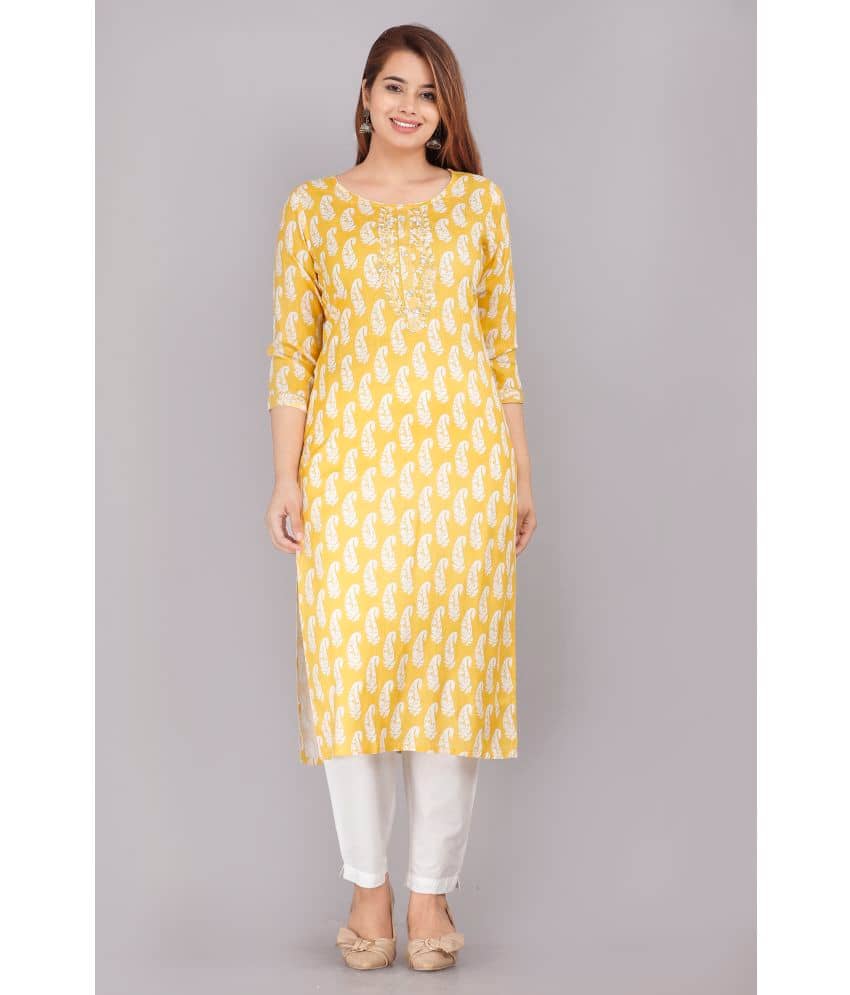 JC4U - Yellow Cotton Women's Straight Kurti ( Pack of 1 ) - Kurtis, Tunics | Buy online on ZillyBuy