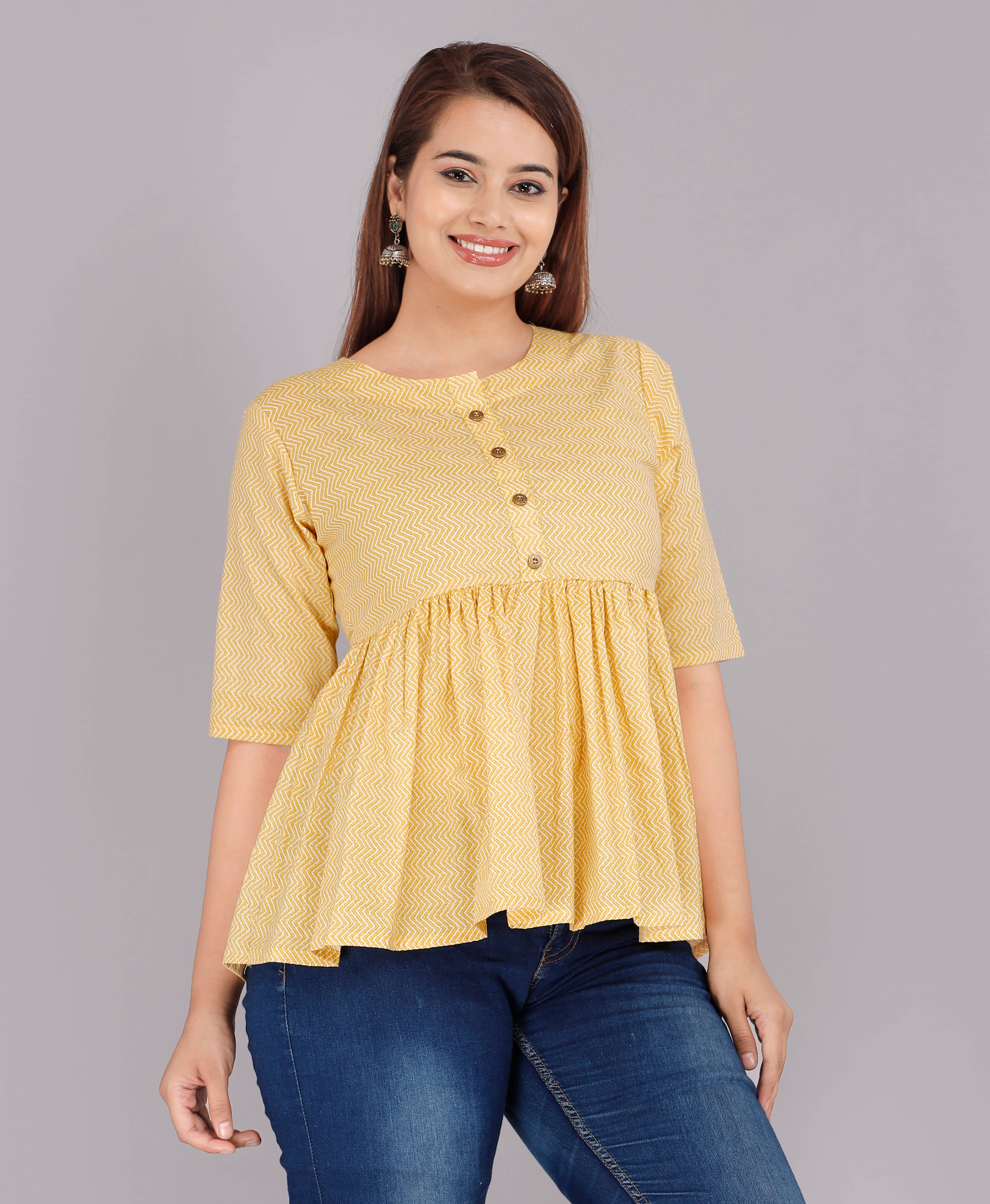 JC4U Women's Cotton Peplum Top ( Yellow )     			JC4U Women's Cotton Peplum Top ( Yellow )