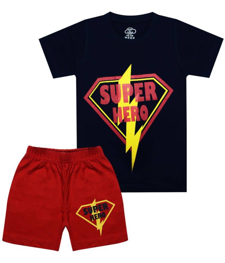 MIST N FOGG Pack of 1 Boys Cotton Blend T-Shirt & Shorts Set ( Blue )
