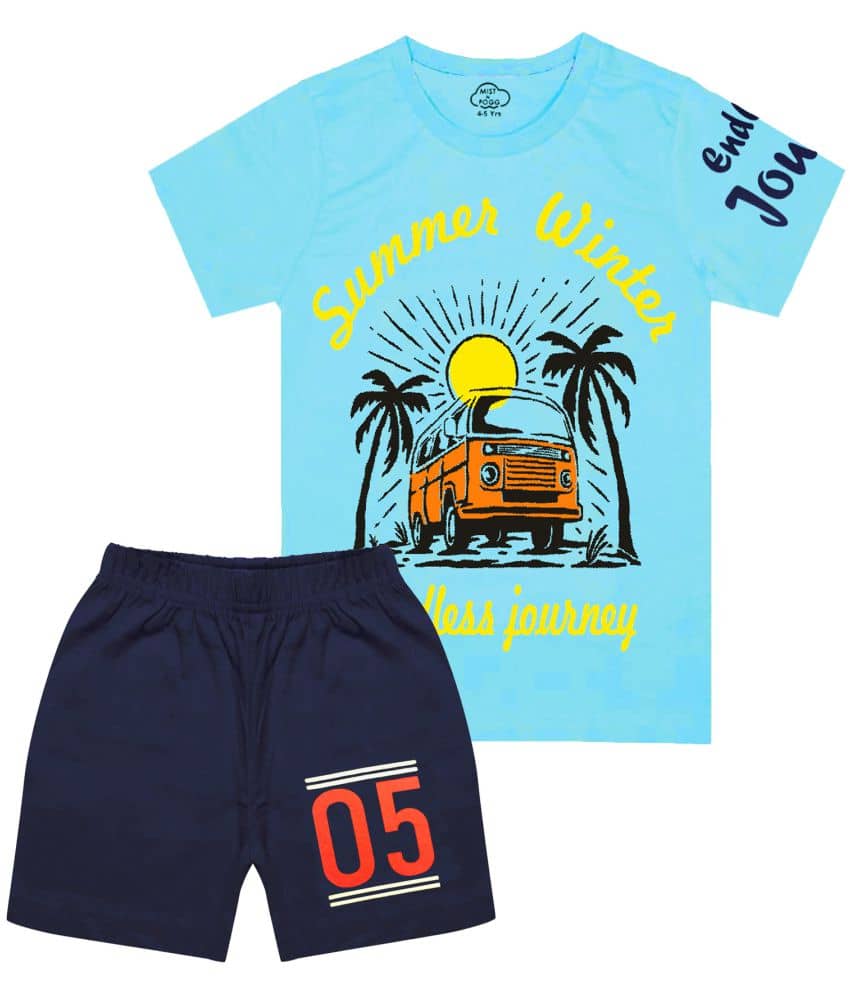 MIST N FOGG Pack of 1 Boys Cotton Blend T-Shirt & Shorts Set ( Red )