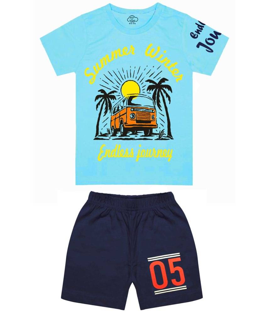 MIST N FOGG Pack of 1 Boys Cotton Blend T-Shirt & Shorts Set ( Turquoise ) MIST N FOGG Pack of 1 Boys Cotton Blend T-Shirt & Shorts Set ( Turquoise )