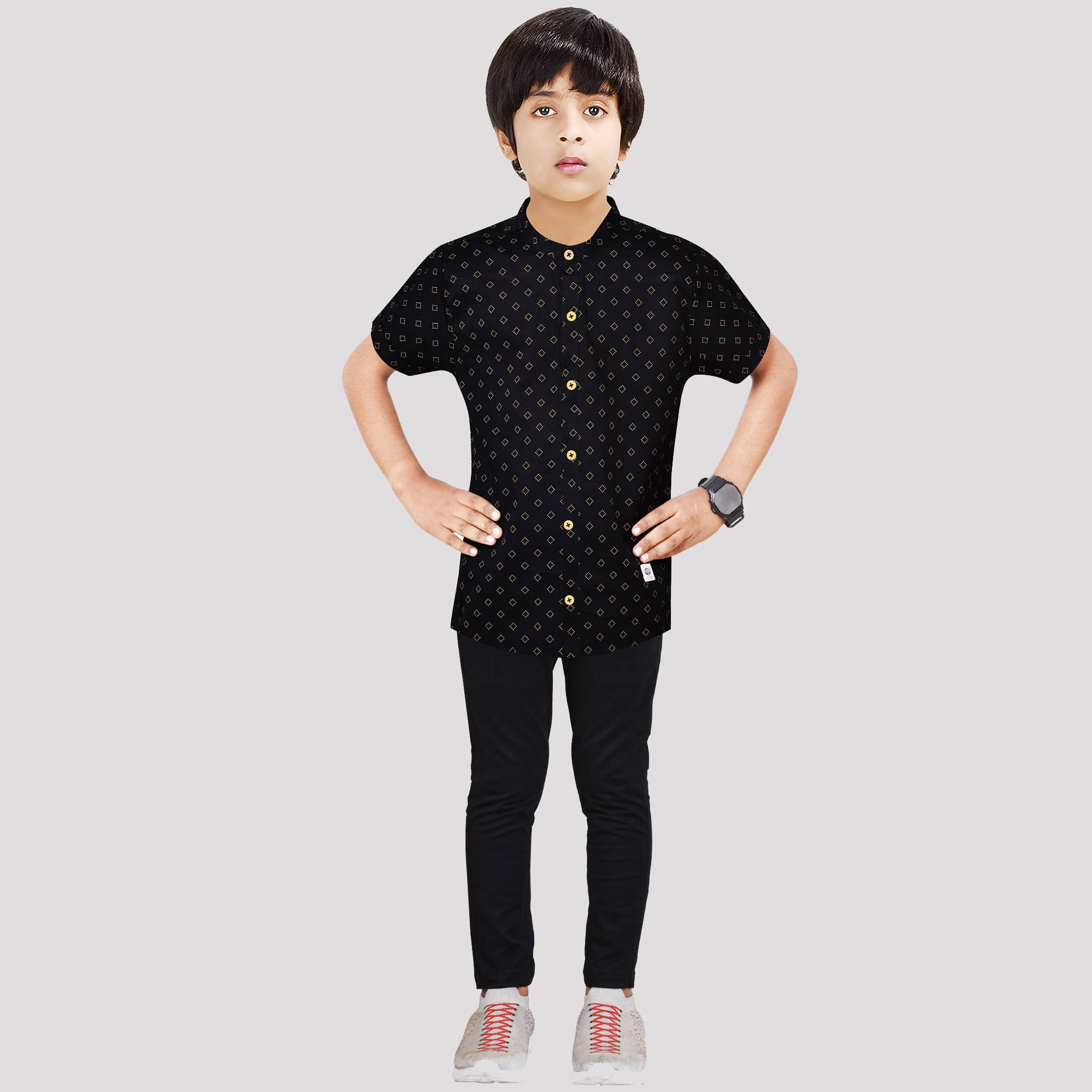 Made In The Shade Pack of 1 Boys Cotton Shirt & Pants Set ( Black ) Made In The Shade Pack of 1 Boys Cotton Shirt & Pants Set ( Black )
