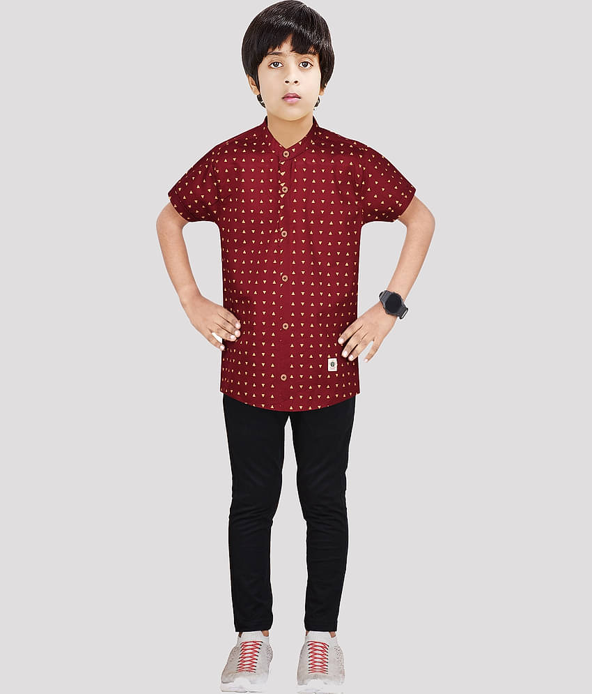 Made In The Shade Pack of 1 Boys Cotton Shirt & Pants Set ( Maroon )