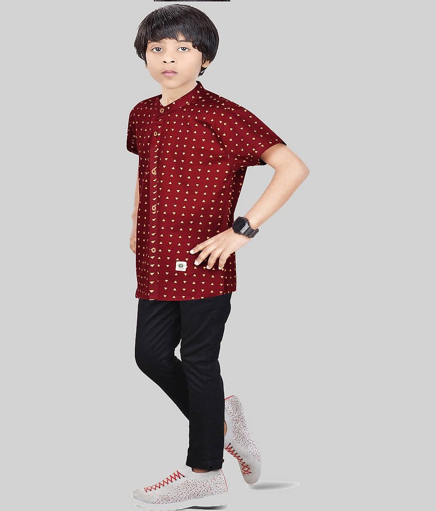 Made In The Shade Pack of 1 Boys Cotton Shirt & Pants Set ( Maroon )