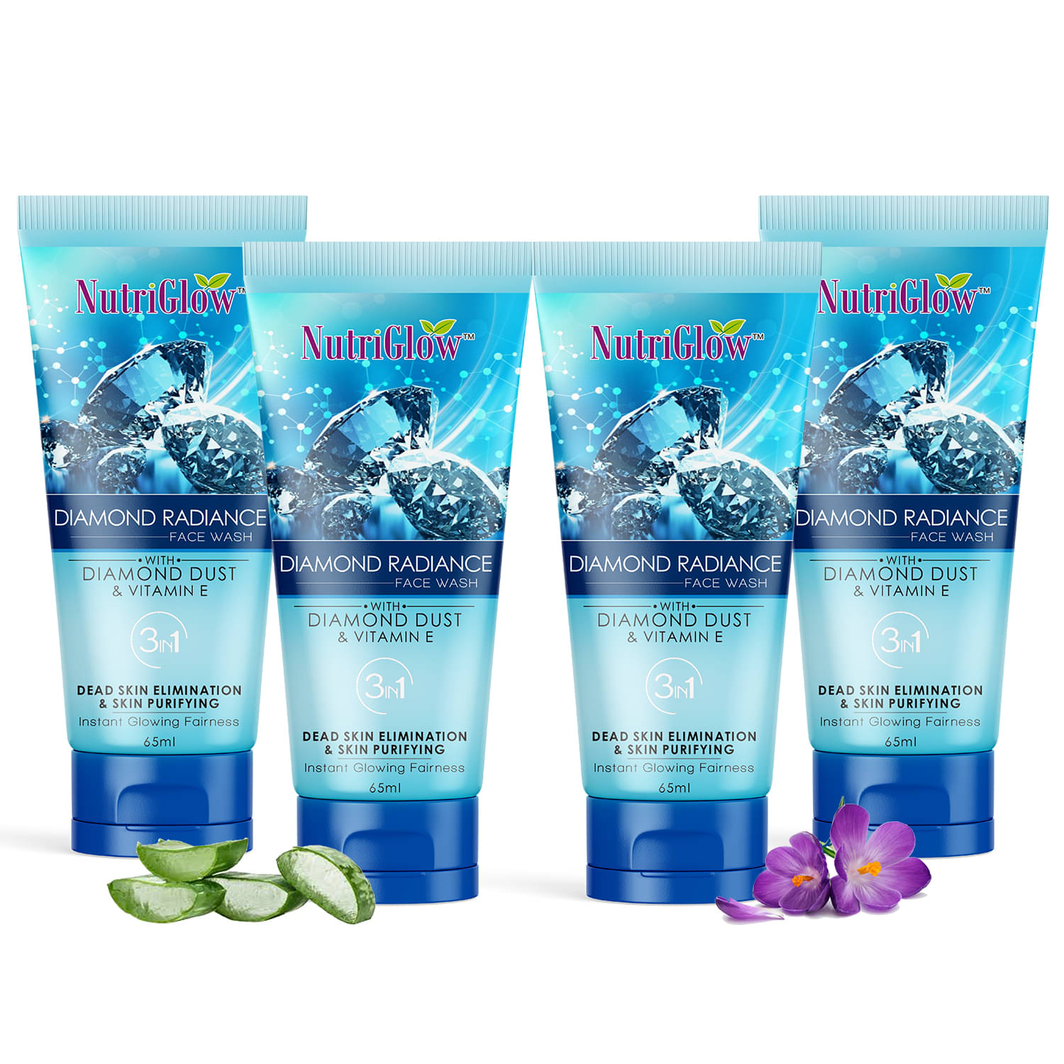     			NutriGlow Diamond Radiance Face Wash For Brighter Skin Tone and Deep Pore Cleansing, Removes Blackheads, 65ml each, Pack of 4