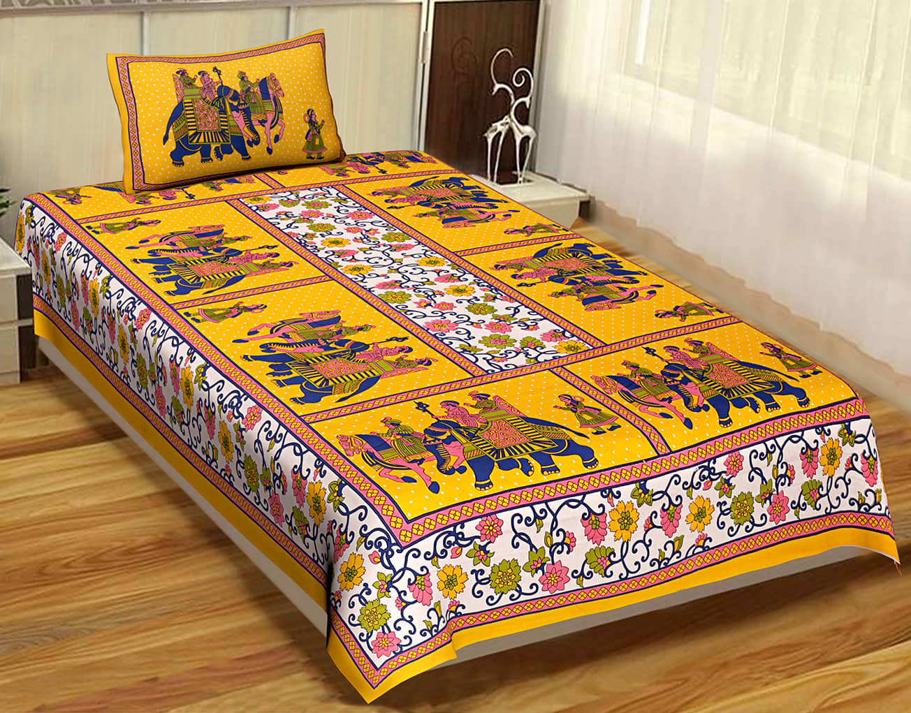 Uniqchoice Cotton Single Bedsheet ( Yellow )