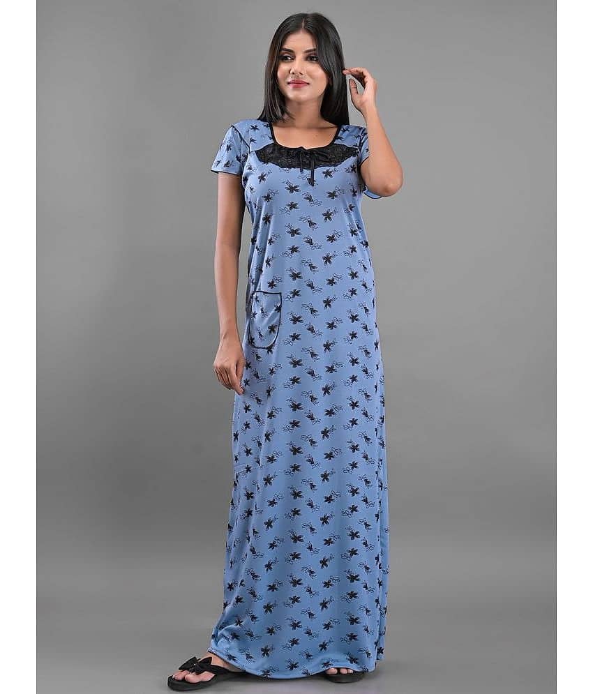 Apratim - Blue Satin Women's Nightwear Nighty & Night Gowns ( Pack of 1 ) - Nightwear & Loungewear | Buy online on ZillyBuy