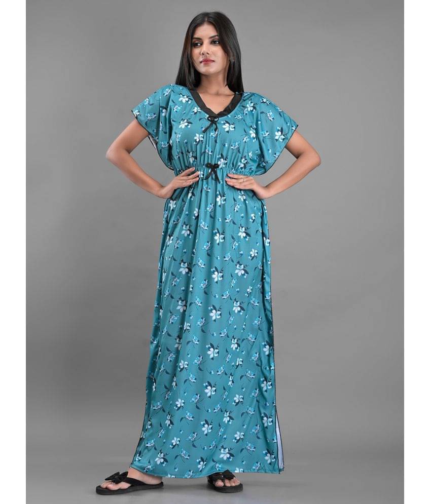     			Apratim - Blue Satin Women's Nightwear Kaftan Night Dress ( Pack of 1 )