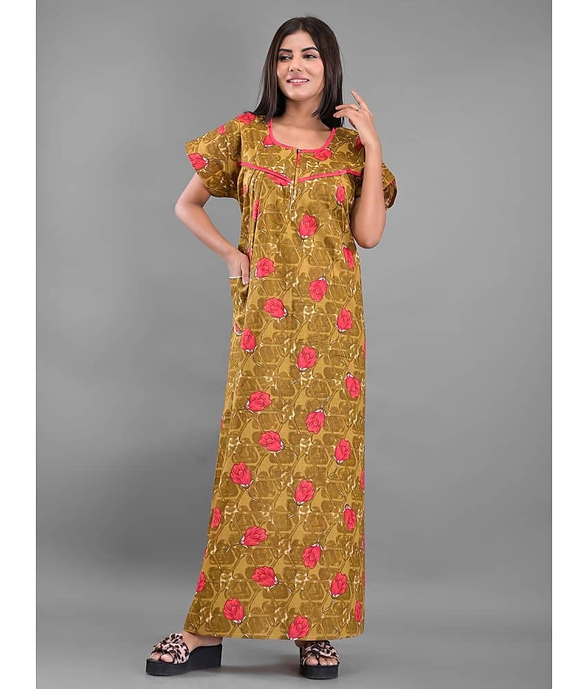 Apratim - Mustard Cotton Women's Nightwear Nighty & Night Gowns ( Pack of 1 ) - Nightwear & Loungewear | Buy online on ZillyBuy