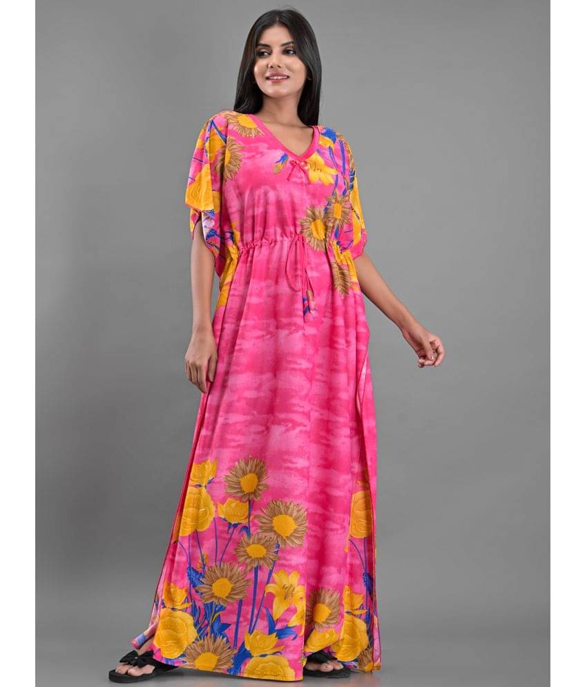     			Apratim - Pink Satin Women's Nightwear Kaftan Night Dress ( Pack of 1 )