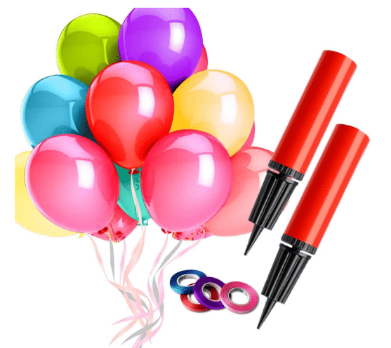     			Blooms Event Metallic Balloons for Decoration House With Ribbons And Pumps. (100*Balloons, 2*Air Pump & 4*Ribbons Combo)