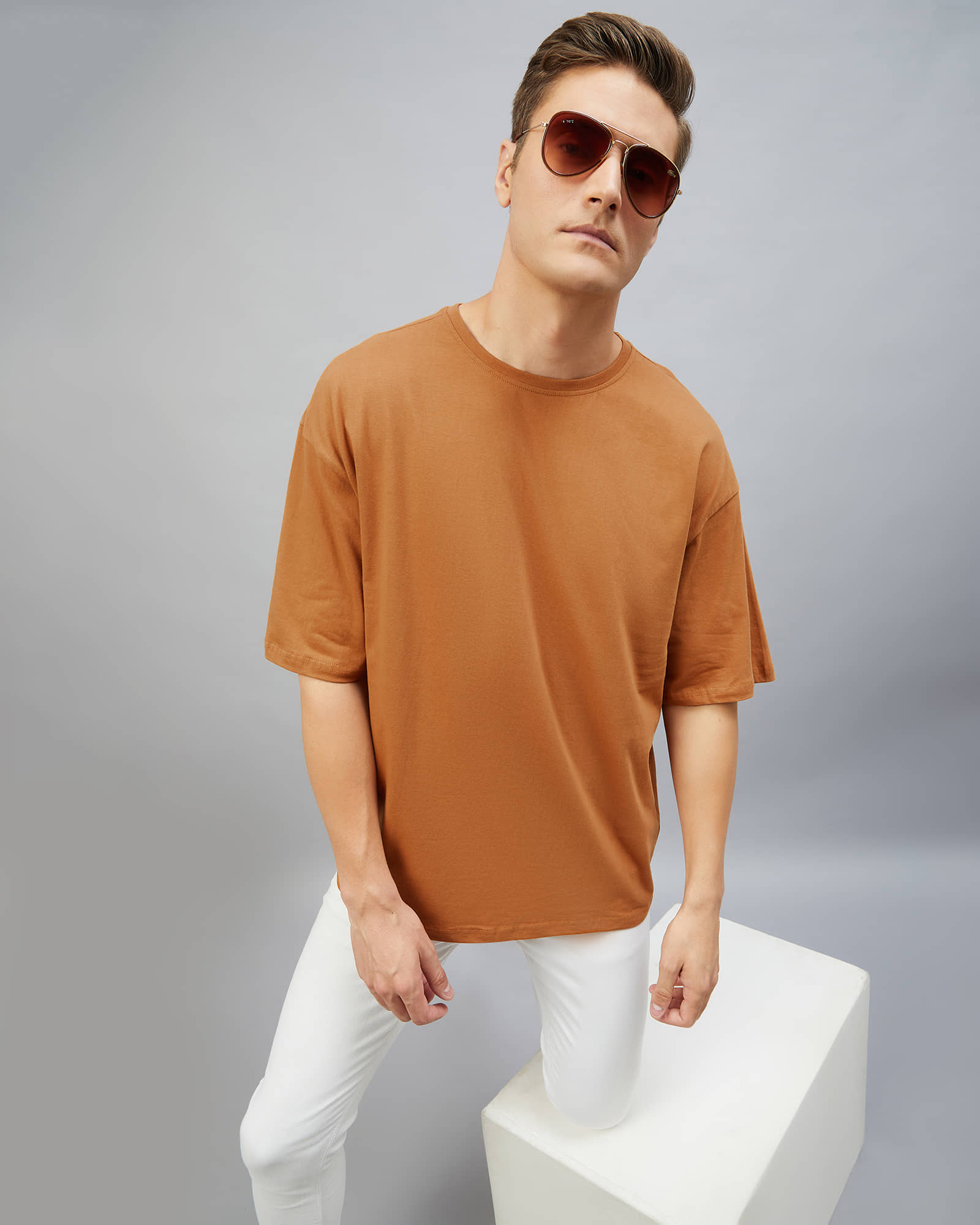 Chimpaaanzee Pack of 1 Cotton Oversized Fit Men's T-Shirt ( Brown )