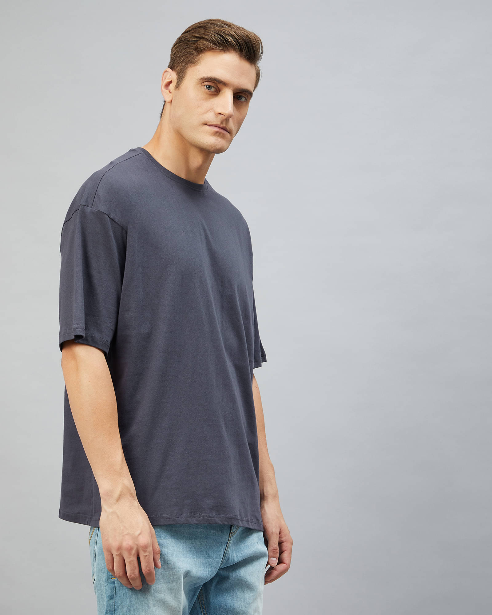 Chimpaaanzee Pack of 1 Cotton Oversized Fit Men's T-Shirt ( Dark Grey )     			Chimpaaanzee Pack of 1 Cotton Oversized Fit Men's T-Shirt ( Dark Grey )