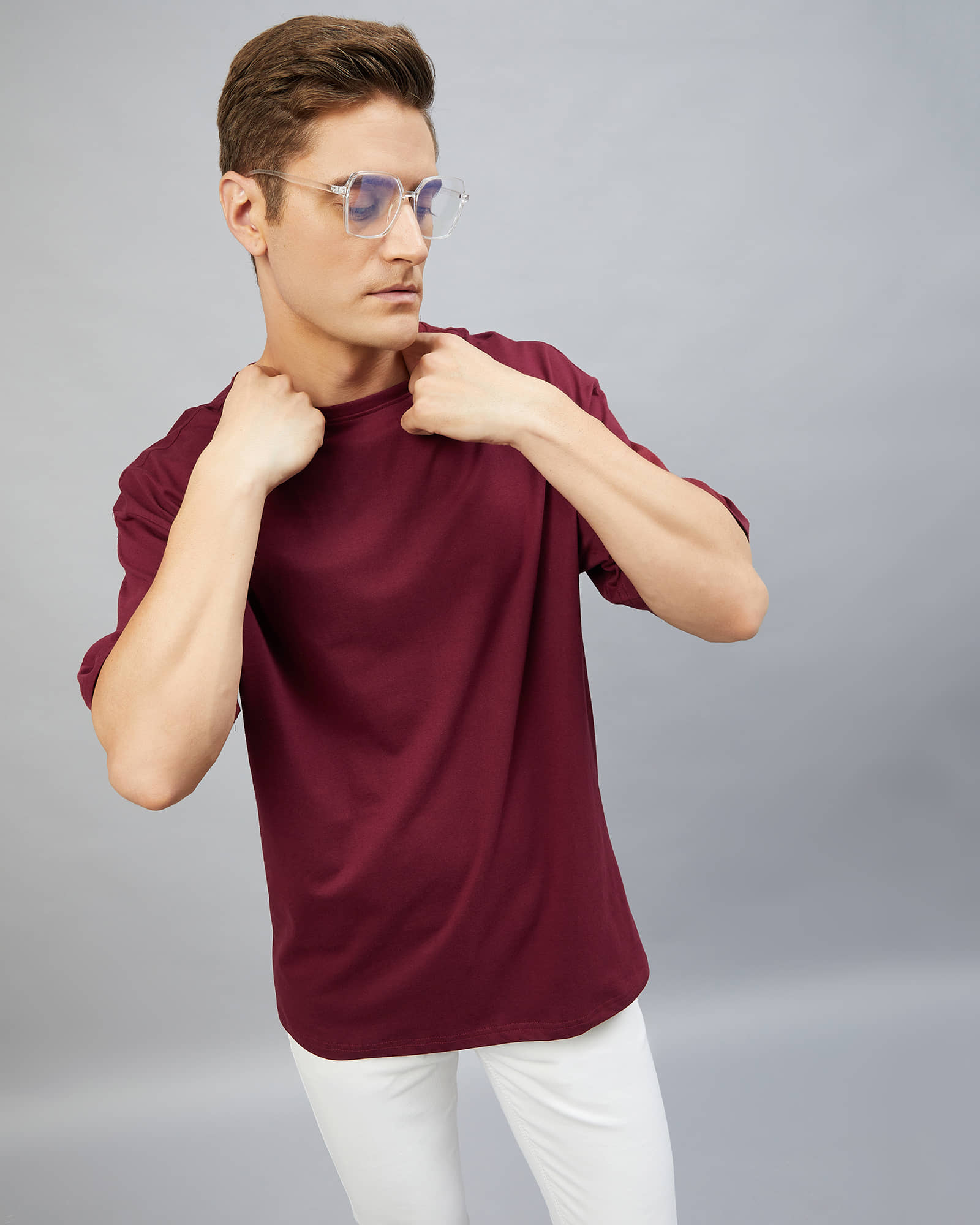 Chimpaaanzee Pack of 1 Cotton Oversized Fit Men's T-Shirt ( Maroon )